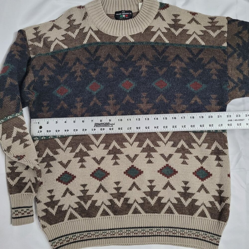 VTG The Italian Sweater Co Men's Brown Geometric Knit Crewneck Sweater Size L - Picture 4 of 9